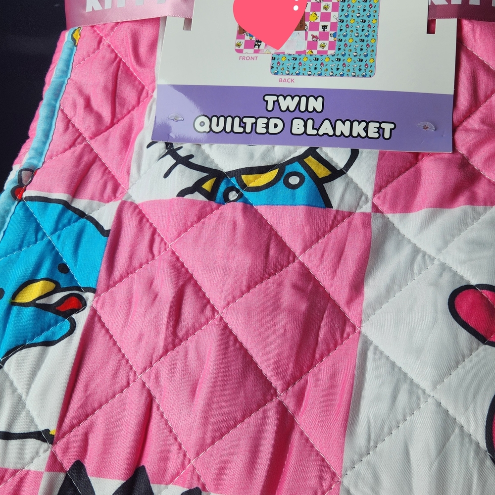 Hello Kitty Pink and White Twin Quilted Blanket